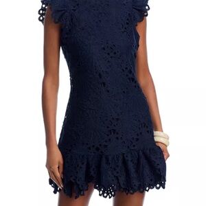 Aqua Navy Lace Mini Dress